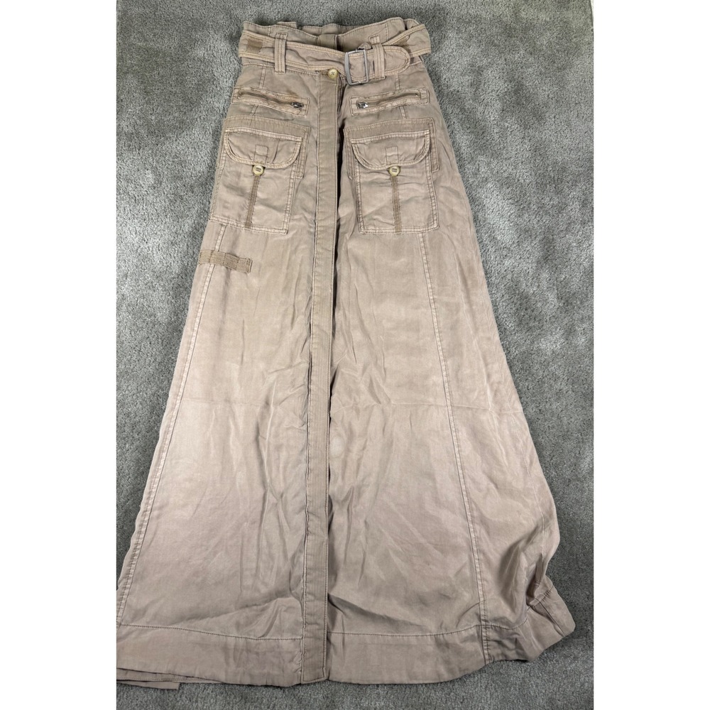 Free People Tan Khaki Tencel Cargo Maxi Skirt Belted Utility XS
